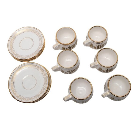 Vintage Arguros 24K Gold Greek Ceramic Cup & Saucer Set Handmade Greece White - Picture 14 of 15